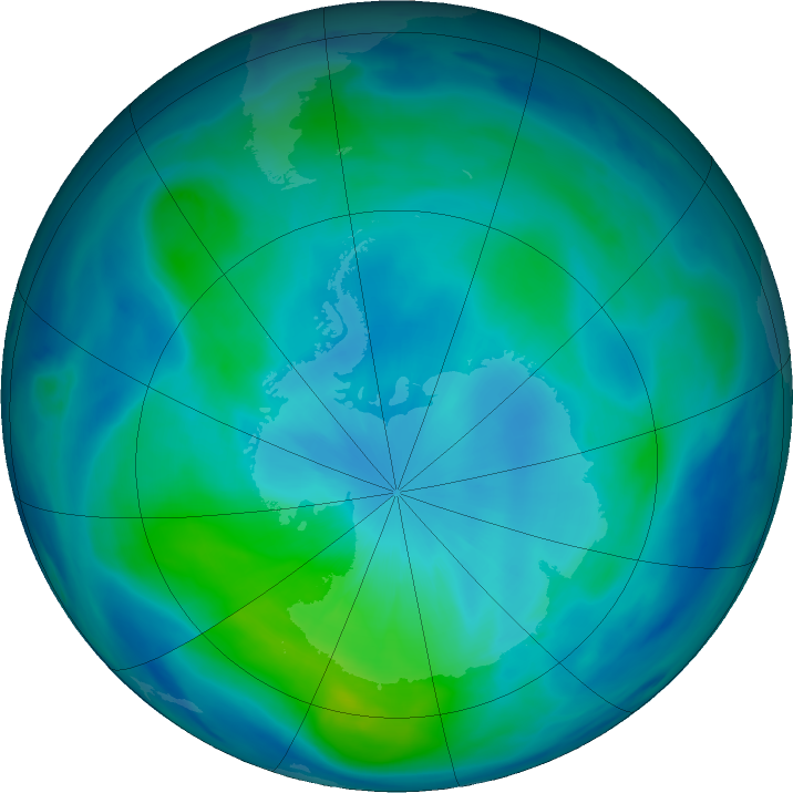 Antarctic ozone map for 07 March 2022
